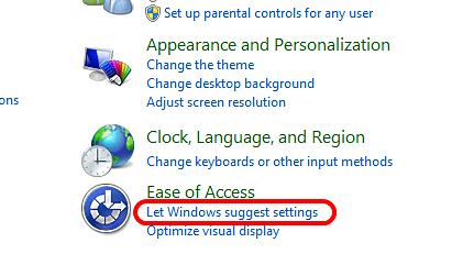 Windows 7 Control Panel, Ease of Access Settings